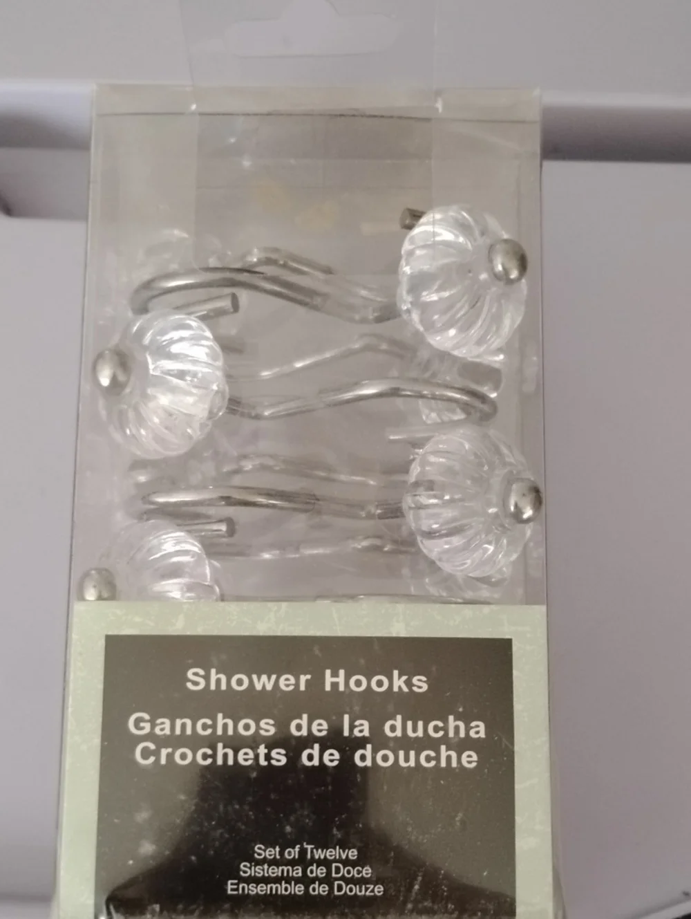 Clear Acrylic Flower Shower Hooks with Silver Accents - Pack of 12